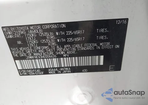 2017 Toyota Rav4 Xle z USA, uszkodzony, nr VIN JTMRFREV3HD206626